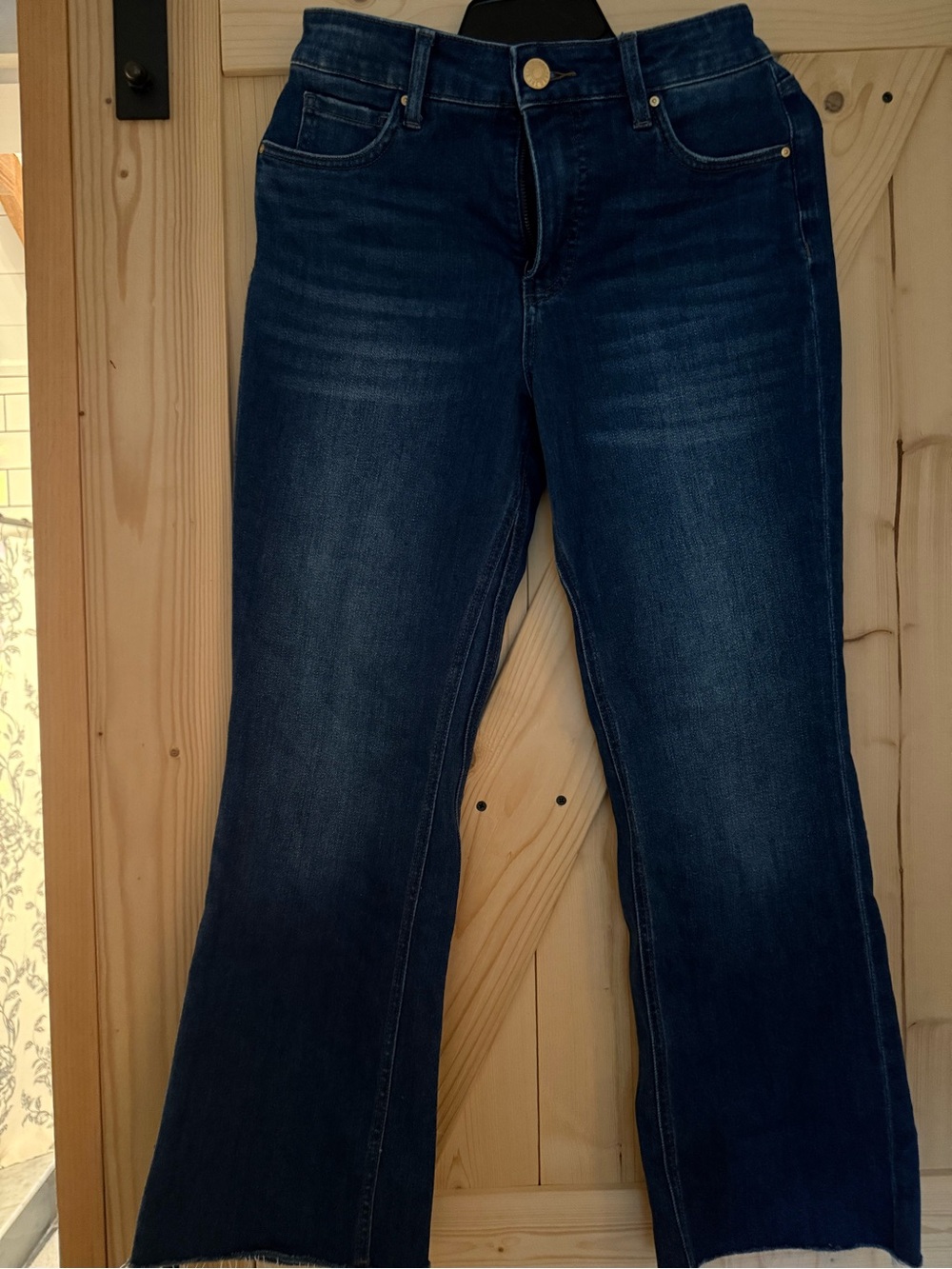 Kut from the kloth Women's Dark Blue ankle bootcut jeans with raw hem